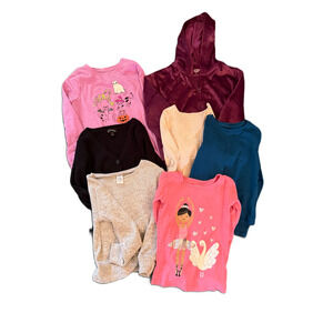 Girl Size 6 LOT Top Cardigan Shirt Velour Zip Up Hoodie Cozy Comfort Colorful